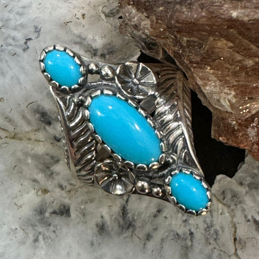 Carolyn Pollack Sterling Silver 3 Sleeping Beauty Turquoise Decorated Ring For Women