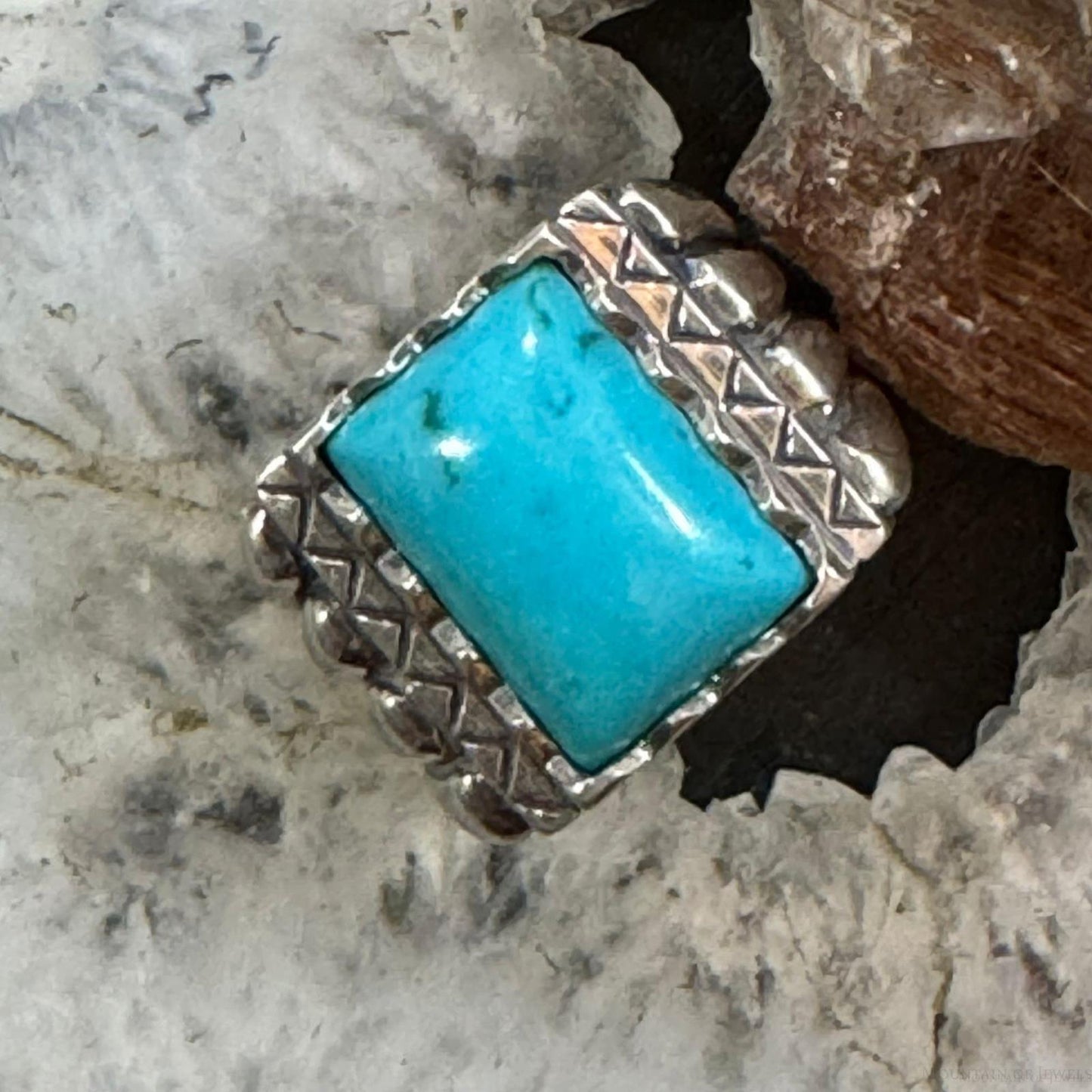 Carolyn Pollack Sterling Silver Rectangle Turquoise Decorated Ring For Women