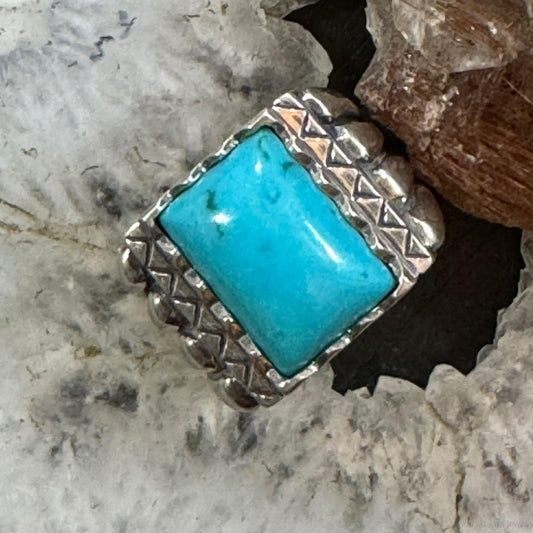 Carolyn Pollack Sterling Silver Rectangle Turquoise Decorated Ring For Women