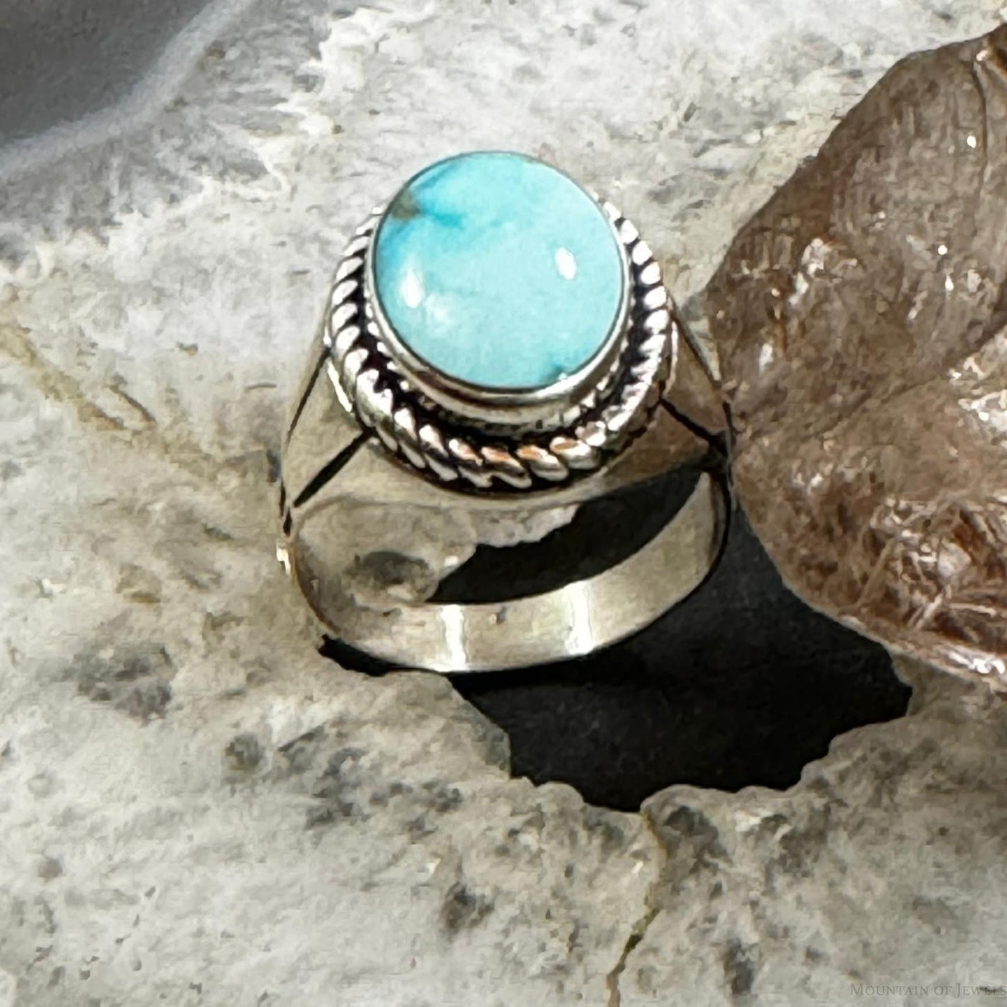 Native American Sterling Silver Oval Blue Ridge Turquoise Shield Ring Size 8.75 For Women