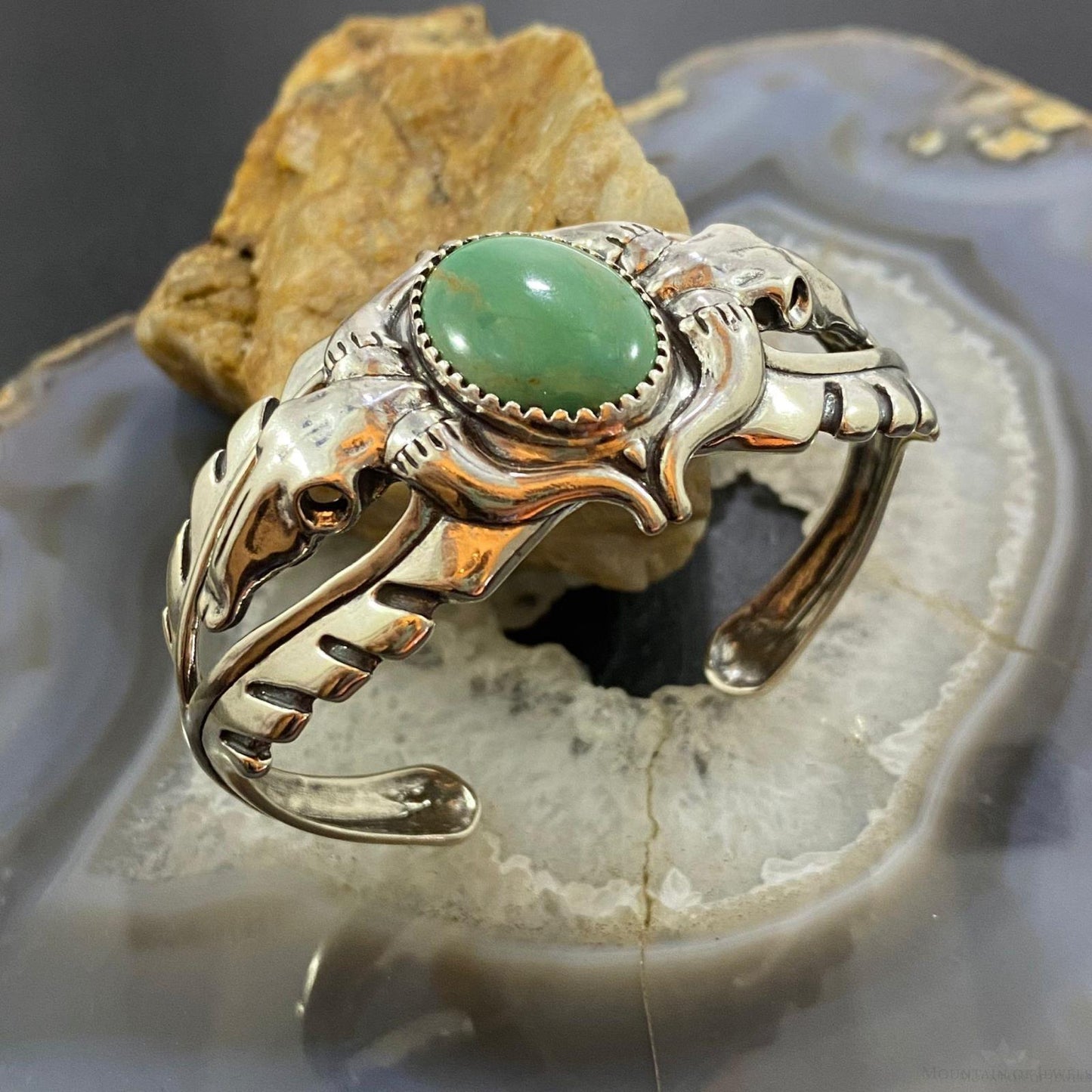 Carolyn Pollack Vintage Southwestern Style Sterling Silver Oval Green Turquoise Bracelet For Women