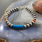 Navajo Pearl ,Turquoise & Spiny Oyster 6mm Beads Sterling Silver 8" Bangle