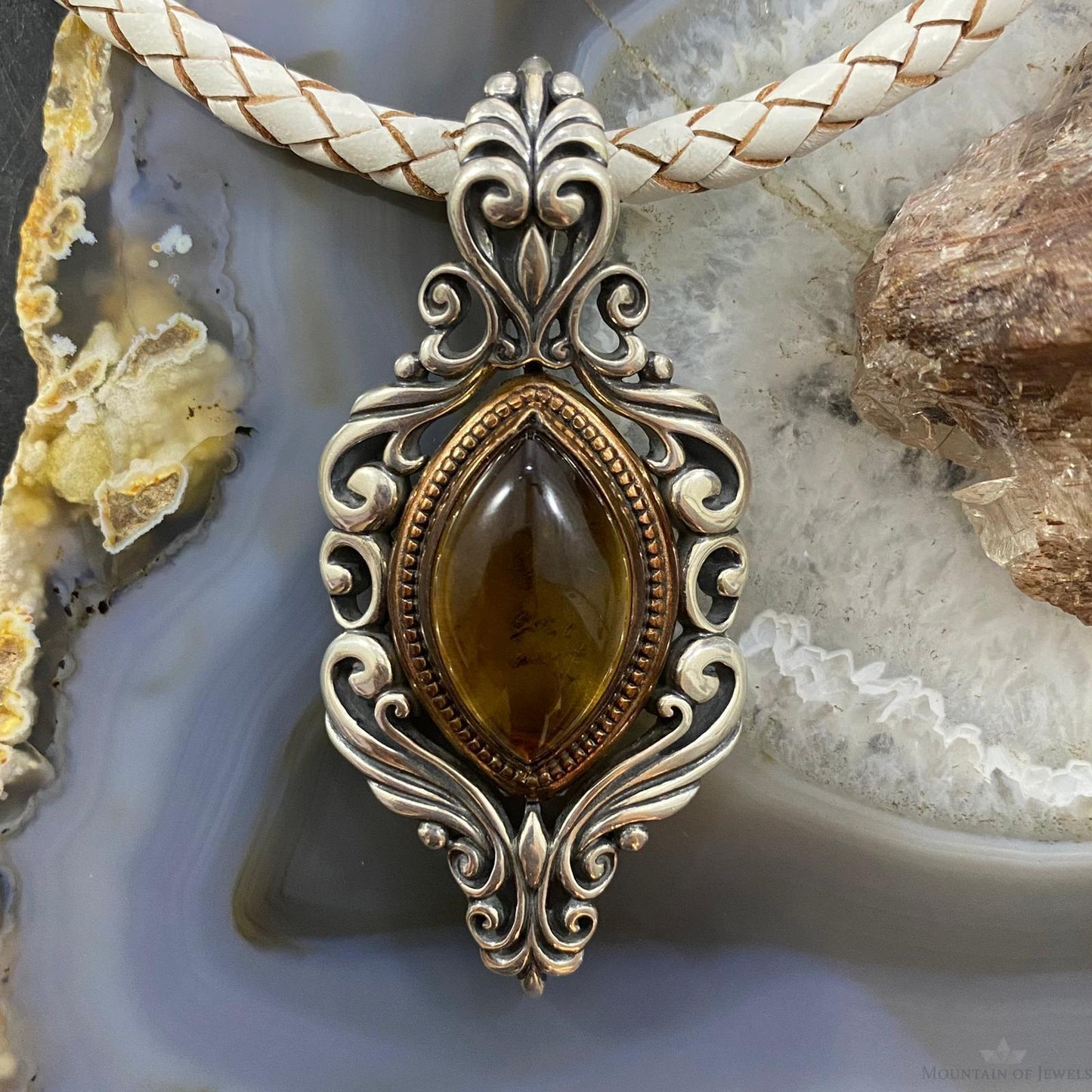 Carolyn Pollack Southwestern Style Sterling Silver & Bronze Amber Decorated Enhancer Pendant For Women