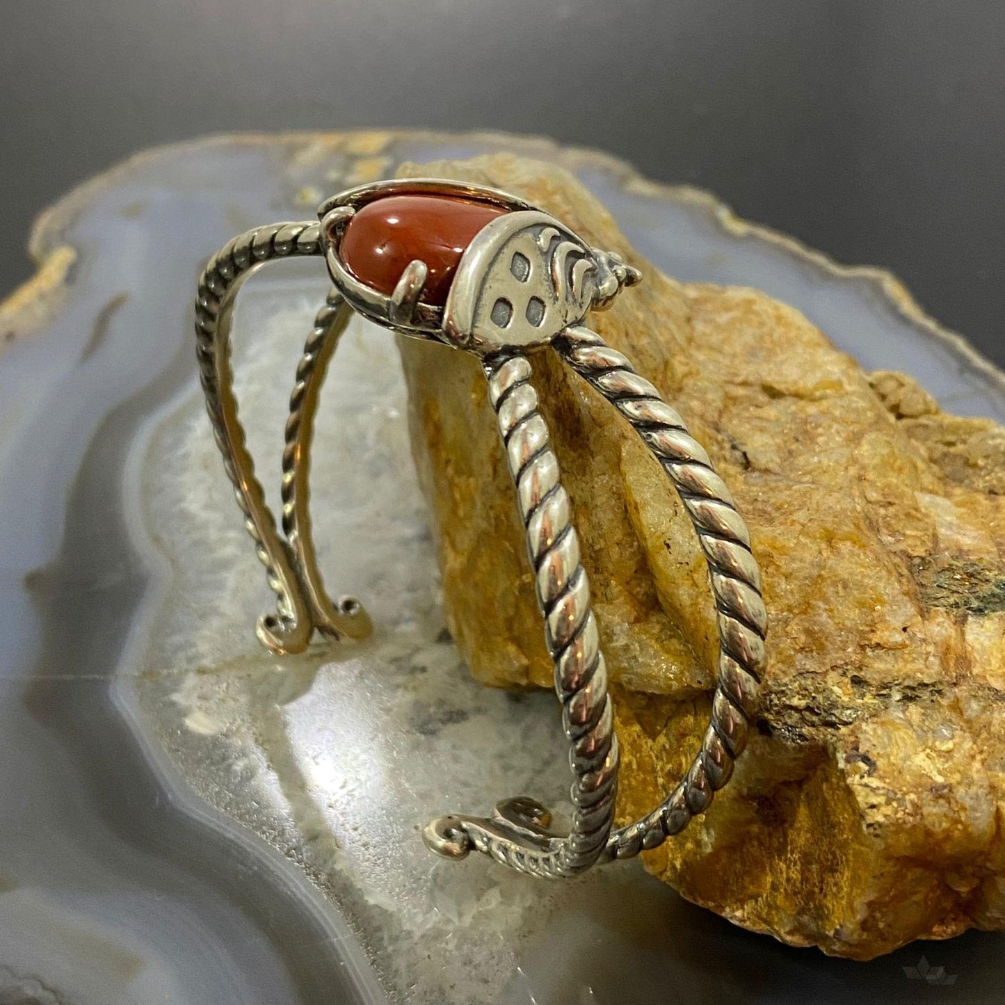 Carolyn Pollack Sterling Silver Red Jasper Ladybug Decorated Bracelet For Women