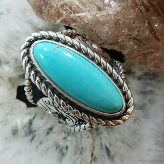 Carolyn Pollack Sterling Silver Elongated Oval Turquoise Ring Size 7.5 For Women