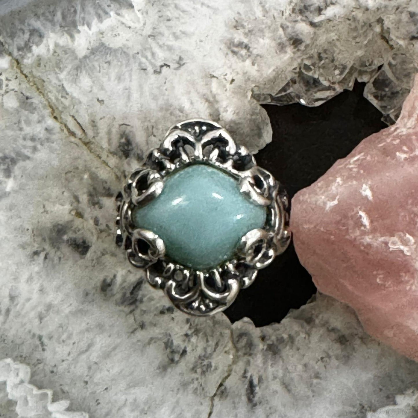 Carolyn Pollack Sterling Silver Amazonite Filigree Decorated Ring For Women