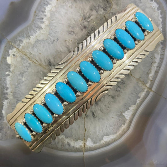 Vintage Native American Sterling Silver 12 Turquoise Stamped Hair Barrette For Women