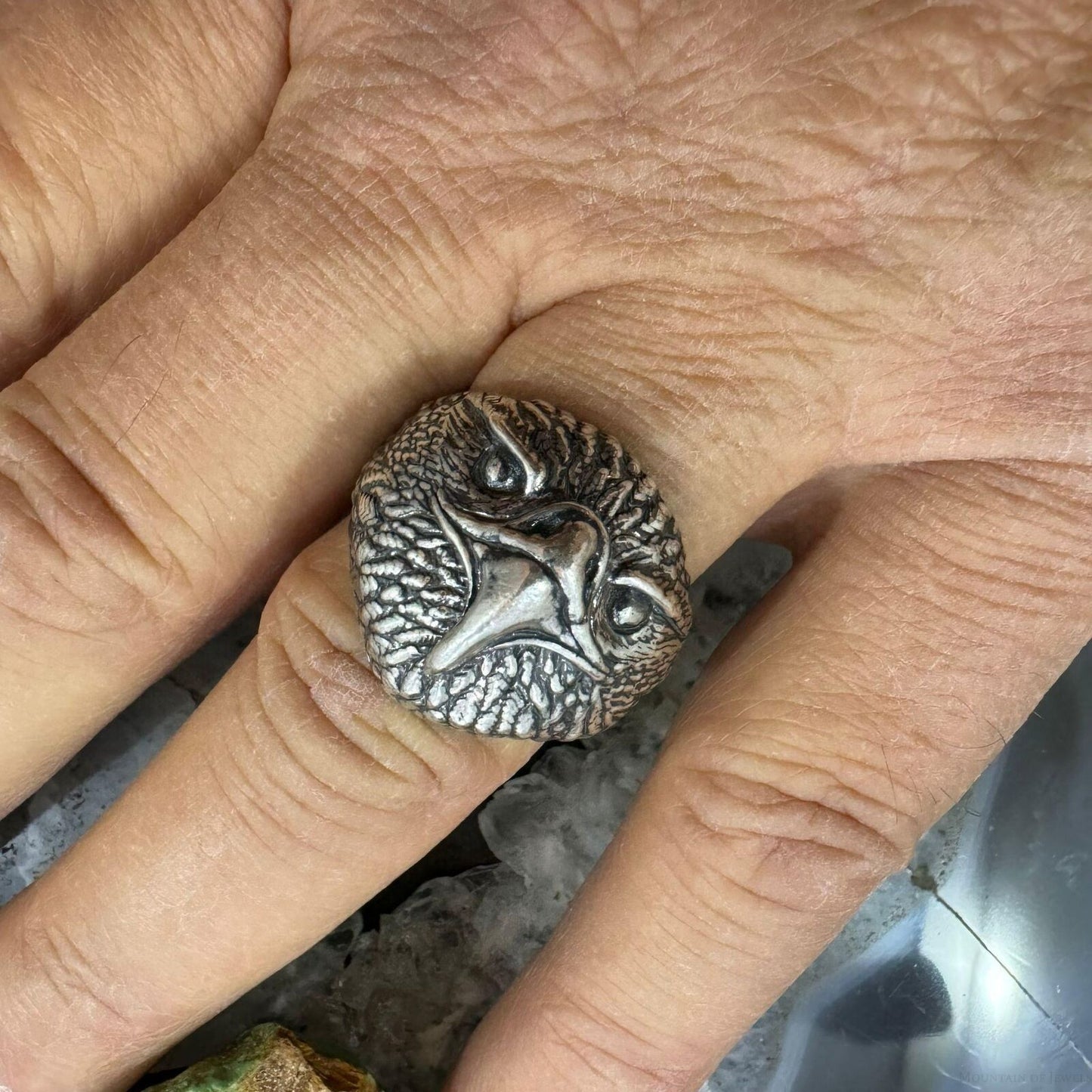 Carolyn Pollack Sterling Silver Engraved Eagle Head Various Sizes Ring For Men