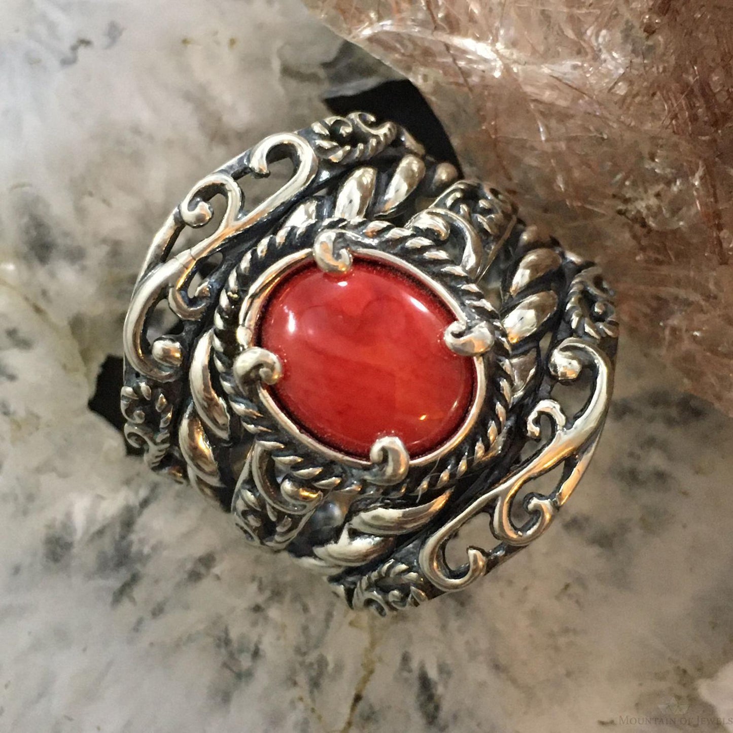 Carolyn Pollack Southwestern Style Sterling Silver Red Jasper Decorated Ring Size 10 For Women