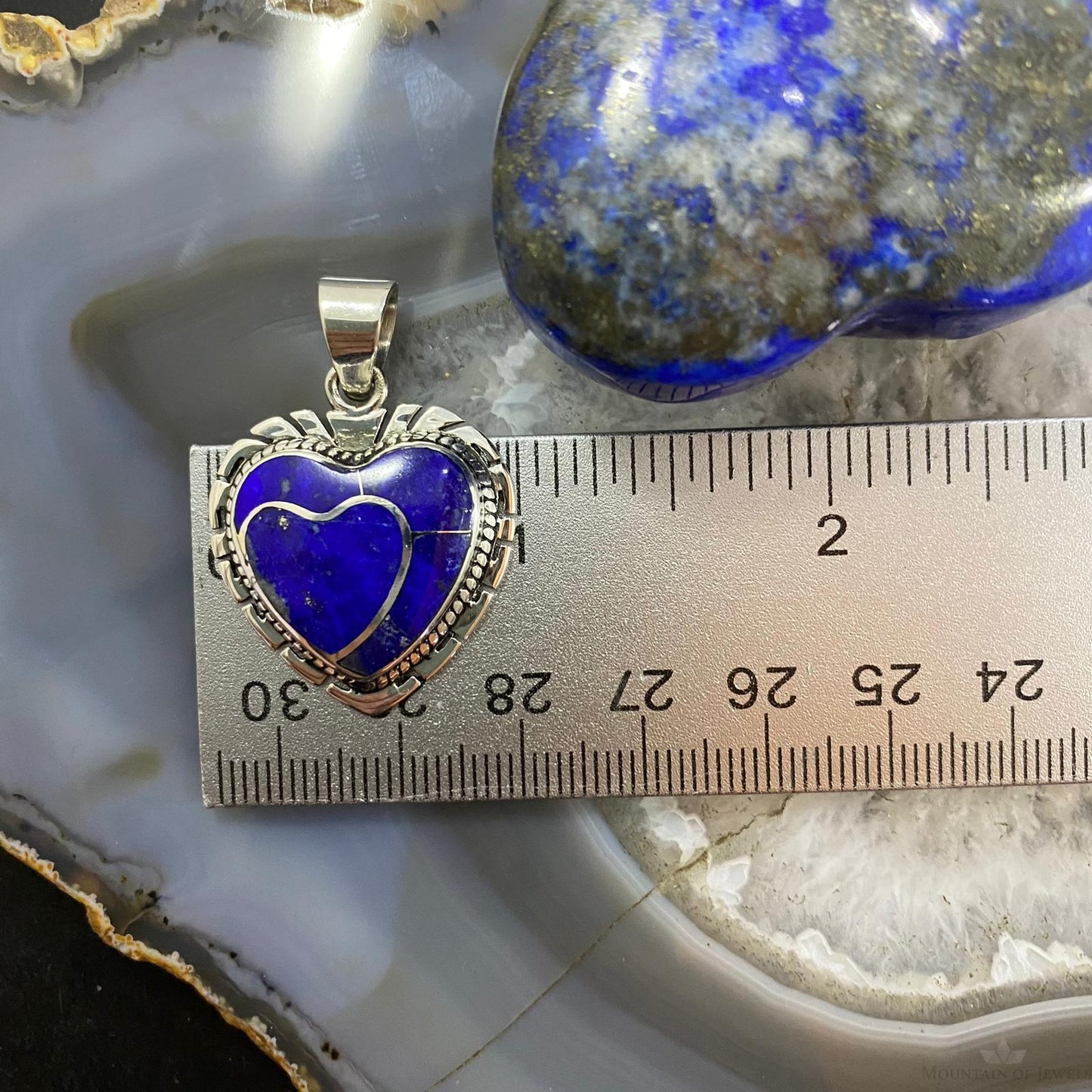 Native American Sterling Silver Double Heart Lapis Lazuli Pendant For Women