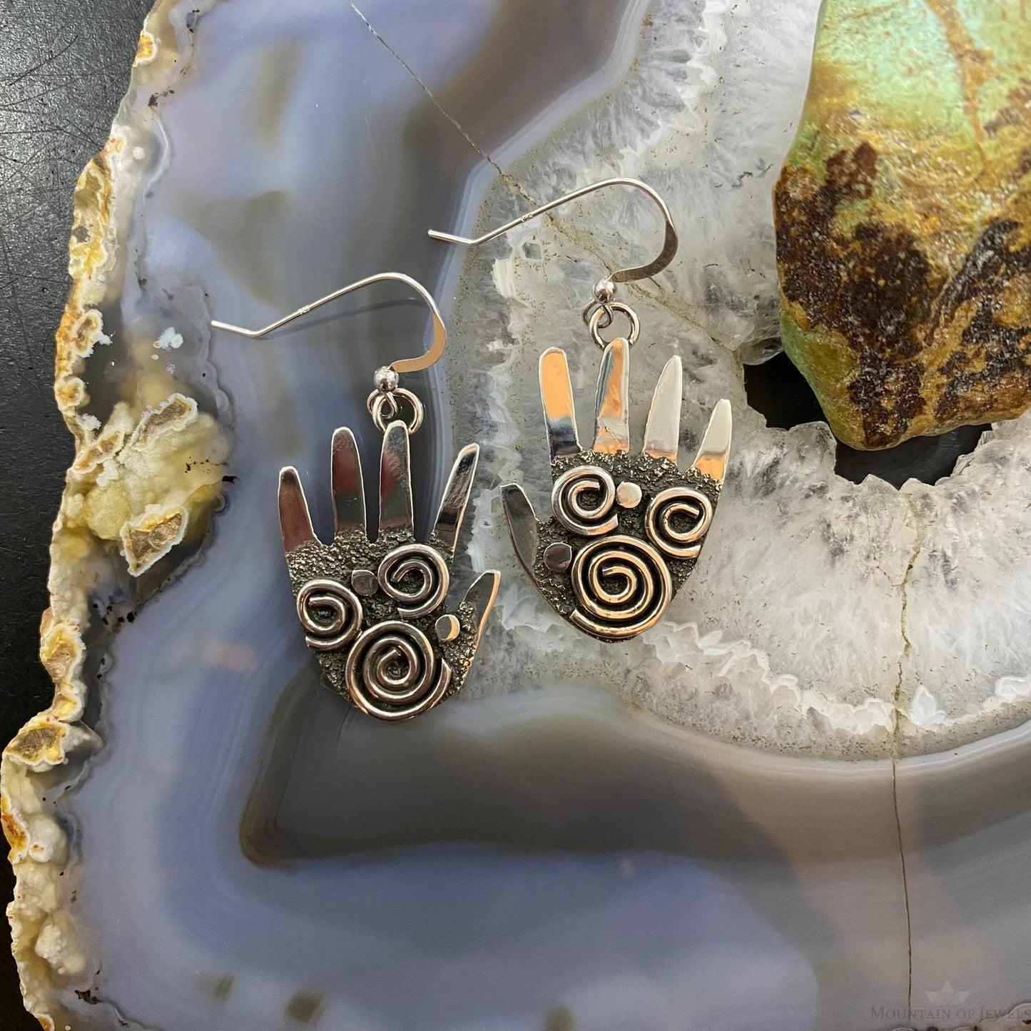 Alex Sanchez Native American Sterling Silver Ancestors Hand Petroglyph Dangle Earrings For Women #7
