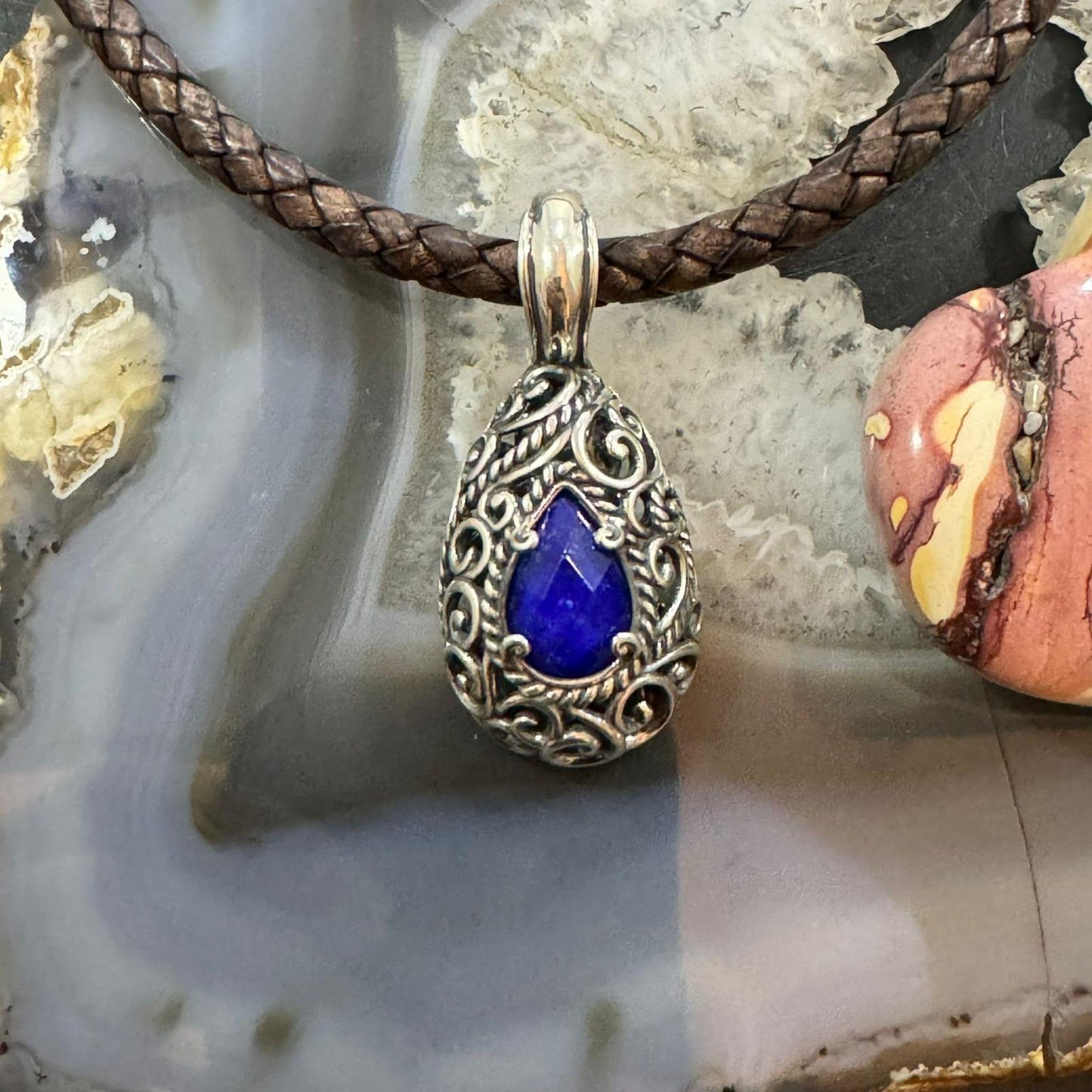 Carolyn Pollack Sterling Silver Teardrop Lapis Doublet Filigree Enhancer Pendant For Women