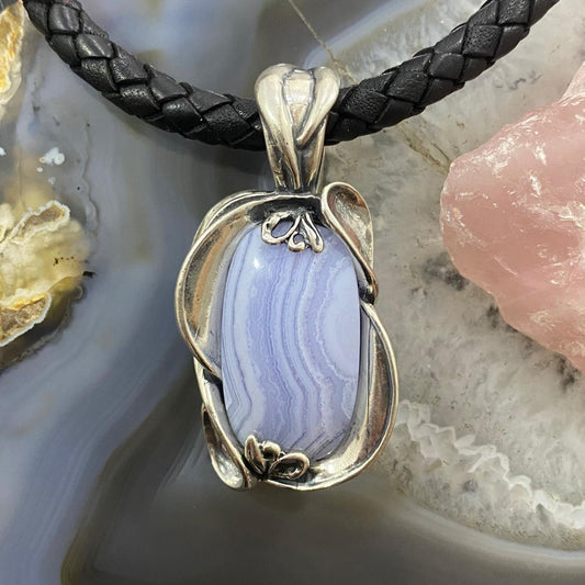 Carolyn Pollack Southwestern Style Sterling Silver Blue Lace Agate Pendant For Women