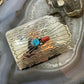 Native American Sterling Silver Turquoise & Coral Stamped Unisex Belt Buckle