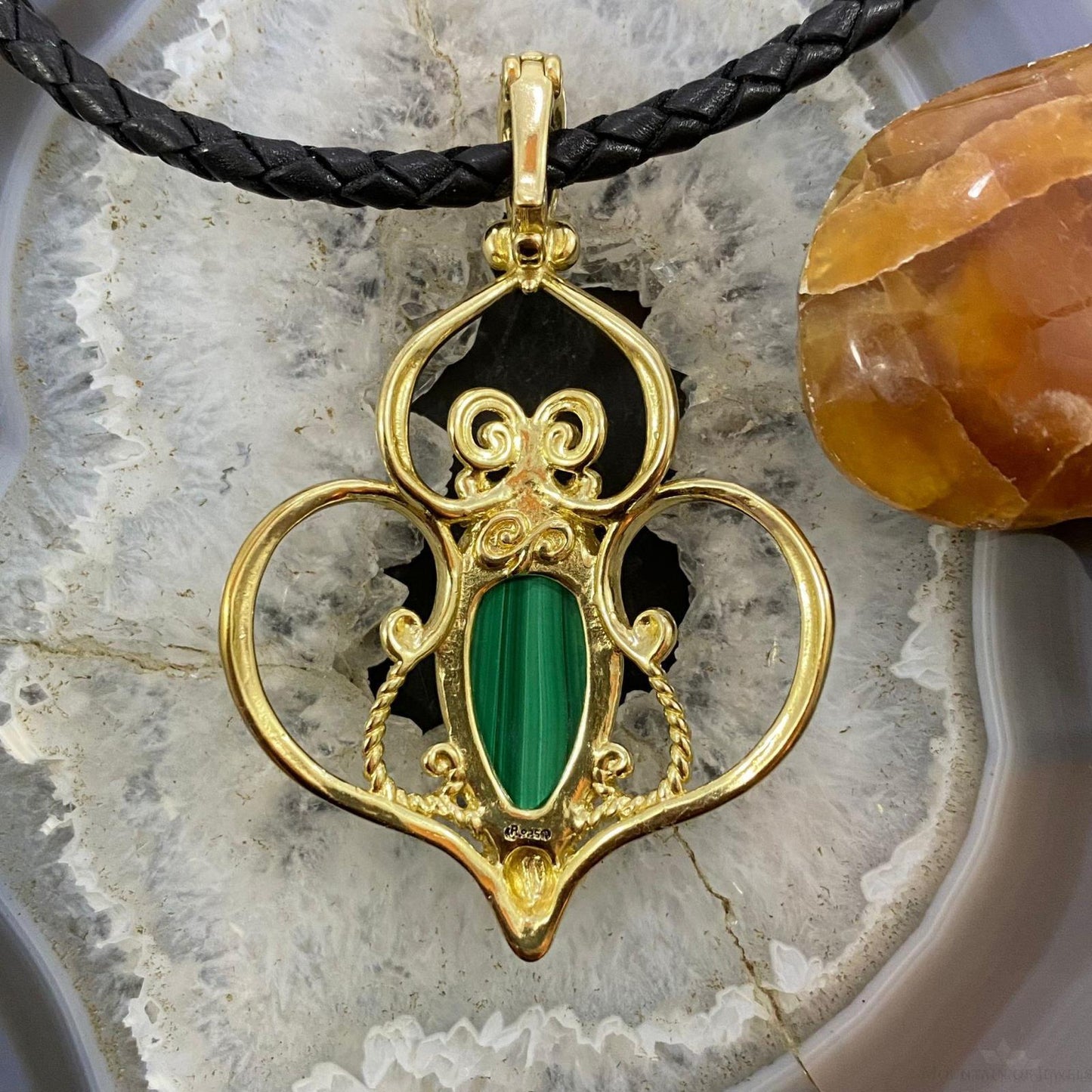 Carolyn Pollack Sterling Silver Gold Plated Malachite Doublet Enhancer Pendant For Women