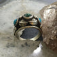 Vintage Native American Sterling Silver Turquoise & Malachite Decorated Ring Size 6.25 For Women