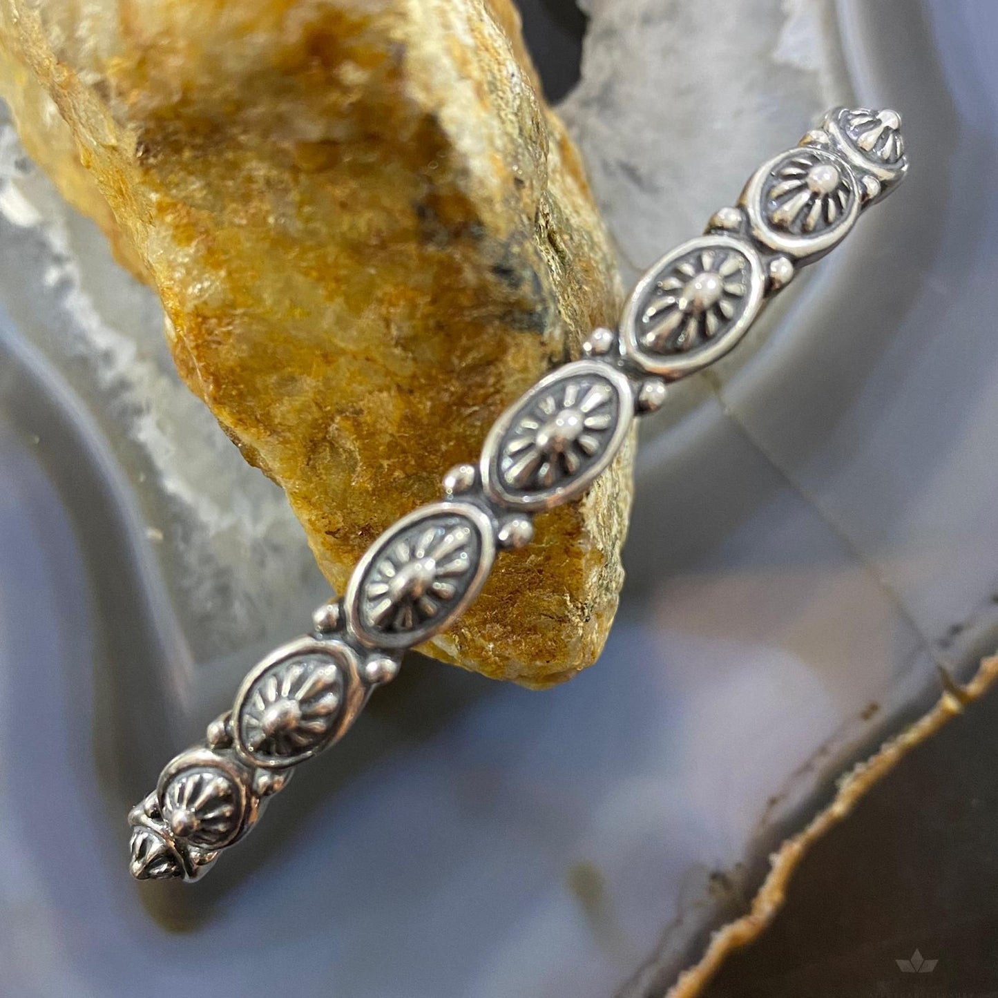Carolyn Pollack Vintage Southwestern Style Sterling Silver Oval Conca Row Bracelet For Women