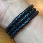 Carolyn Pollack Sterling Silver Black Braided Leather Unisex Coil Wrap Bracelet