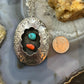 Vintage Native American Silver Shadowbox Turquoise & Coral Pendant/Brooch W/Chain