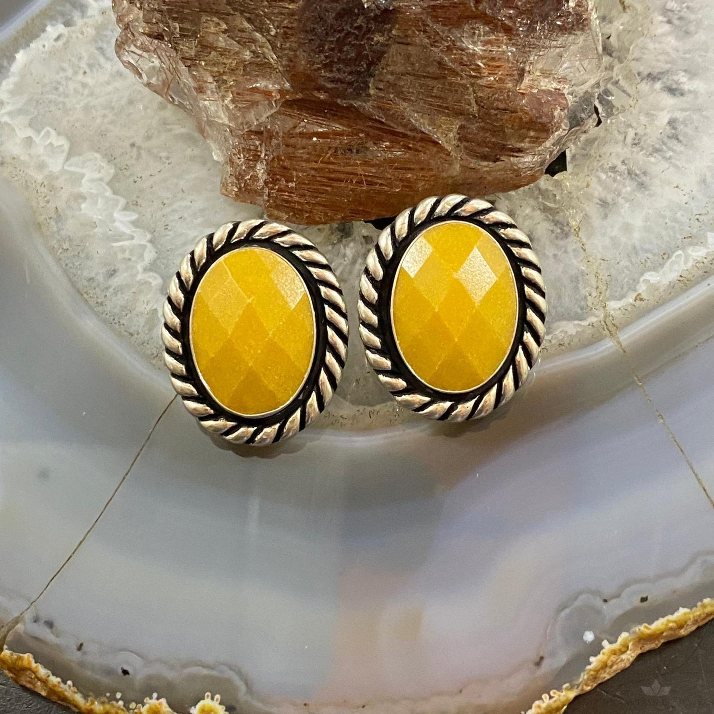 Carolyn Pollack Sterling Silver Oval Yellow Jasper and Quartz Doublet Clip-On Earrings For Women