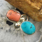 Silver Ray Vintage Sterling Silver Elongated Turquoise & Coral Ring Size 8.5 For Women