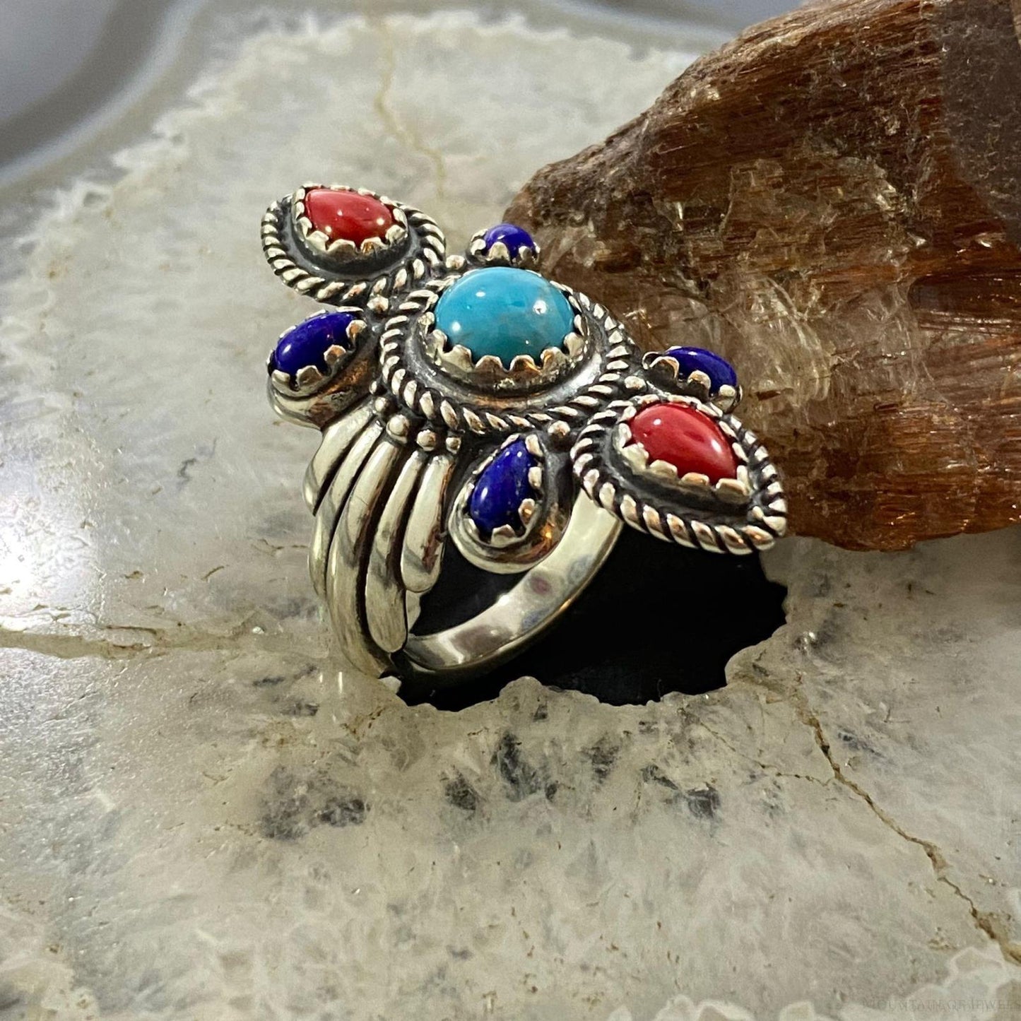 Carolyn Pollack Southwestern Style Sterling Silver Multi-gemstone Decorated Ring For Women Size 10 For Women