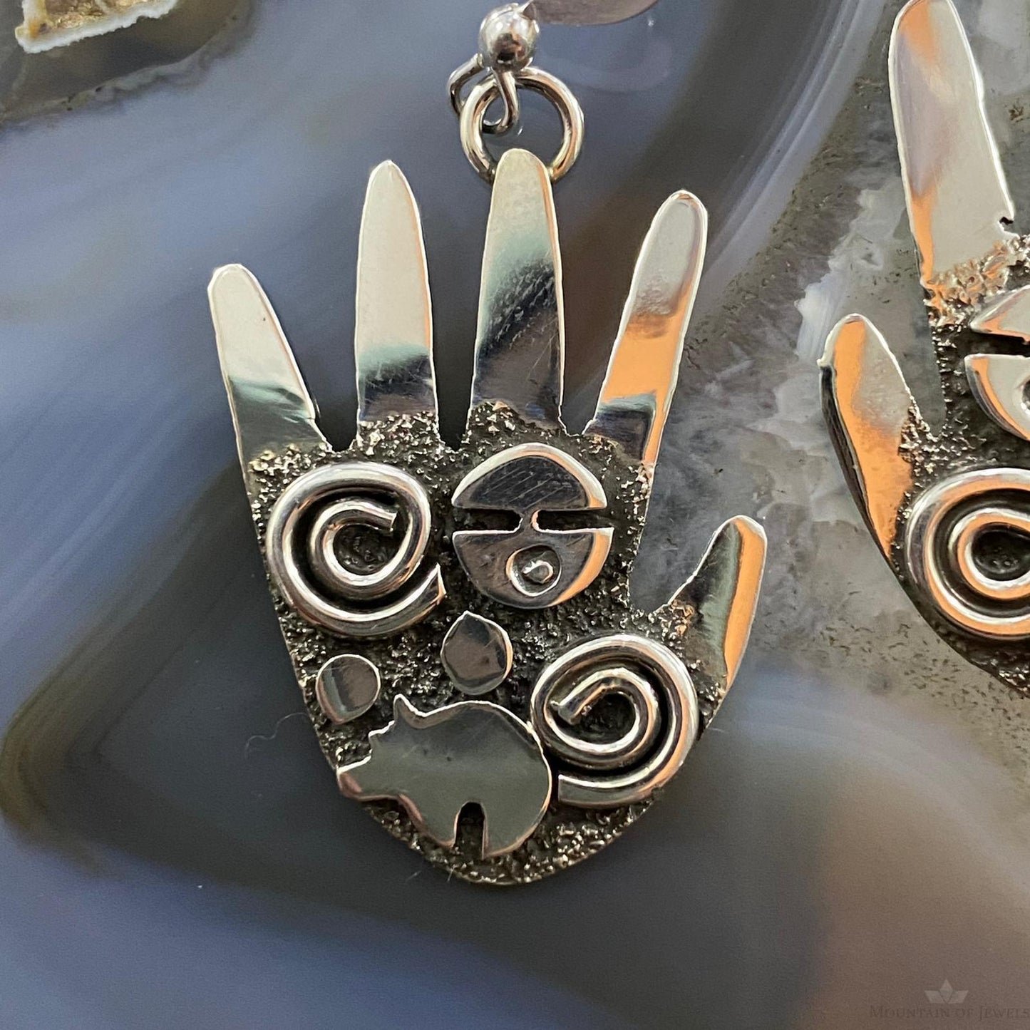 Alex Sanchez Sterling Silver  Ancestors Hand Petroglyph Dangle Earrings For Women #8