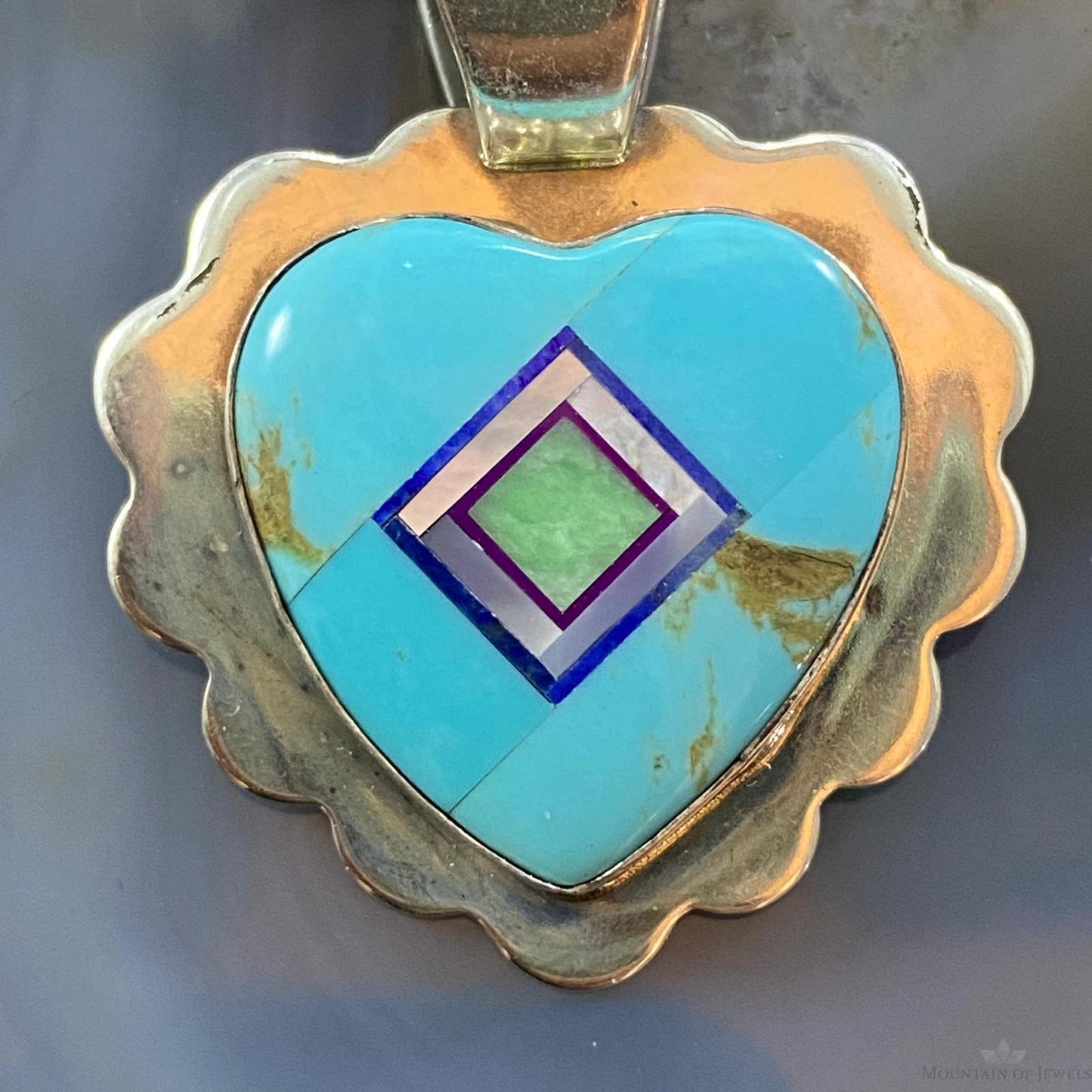 Carolyn Pollack Vintage Southwestern Style Sterling Silver Multi Inlay Heart Pendant For Women