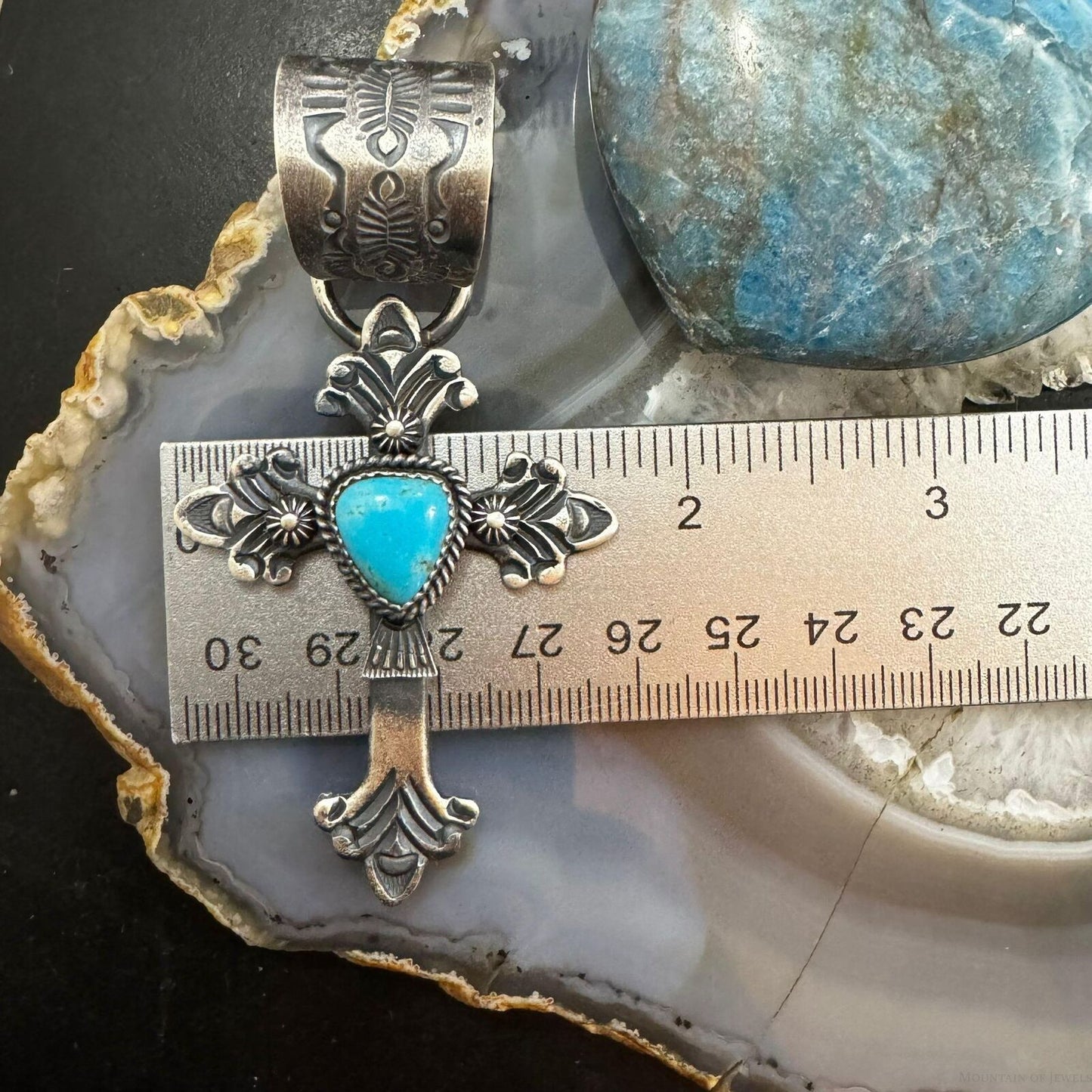 Kevin Billah Native American Sterling Silver Turquoise Decorated Unisex Cross Pendant #1