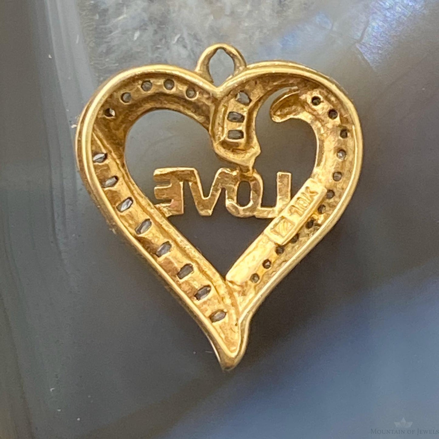 10K Yellow Gold Diamonds LOVE Heart Shape Pendant Necklace For Women