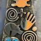Alex Sanchez Native American Sterling Silver Petroglyph & Turquoise Unisex  Trapeze Pendant