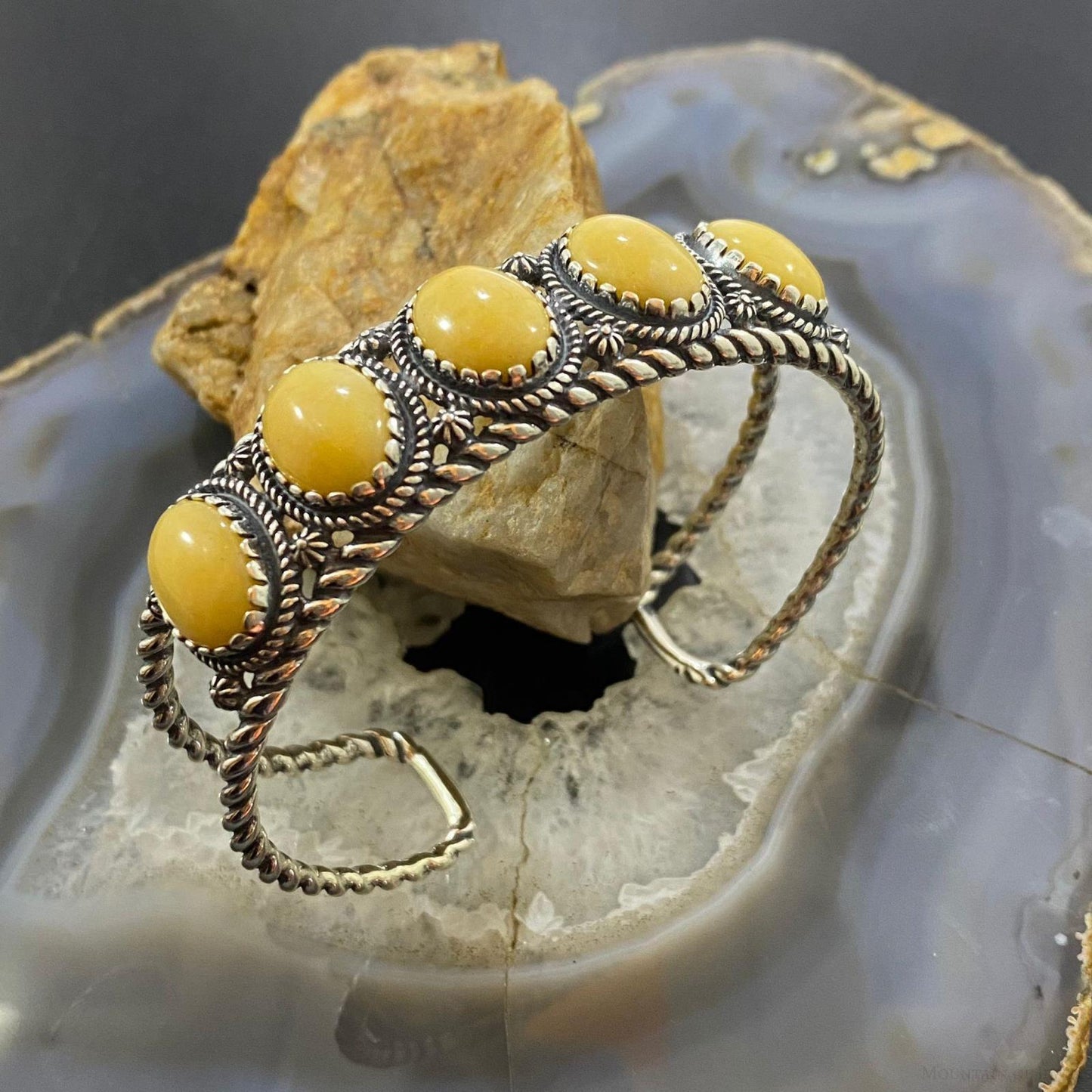 Carolyn Pollack Vintage Southwestern Style Sterling Silver Yellow Jasper Row Bracelet For Women