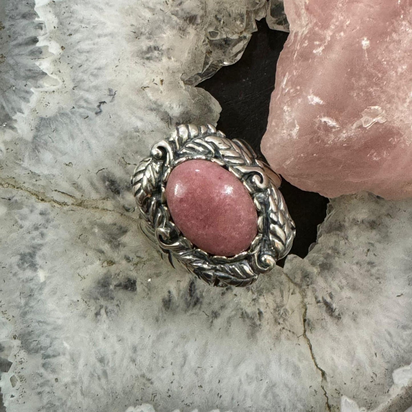 Carolyn Pollack Sterling Silver Oval Rhodochrosite Decorated Floral Ring For Women