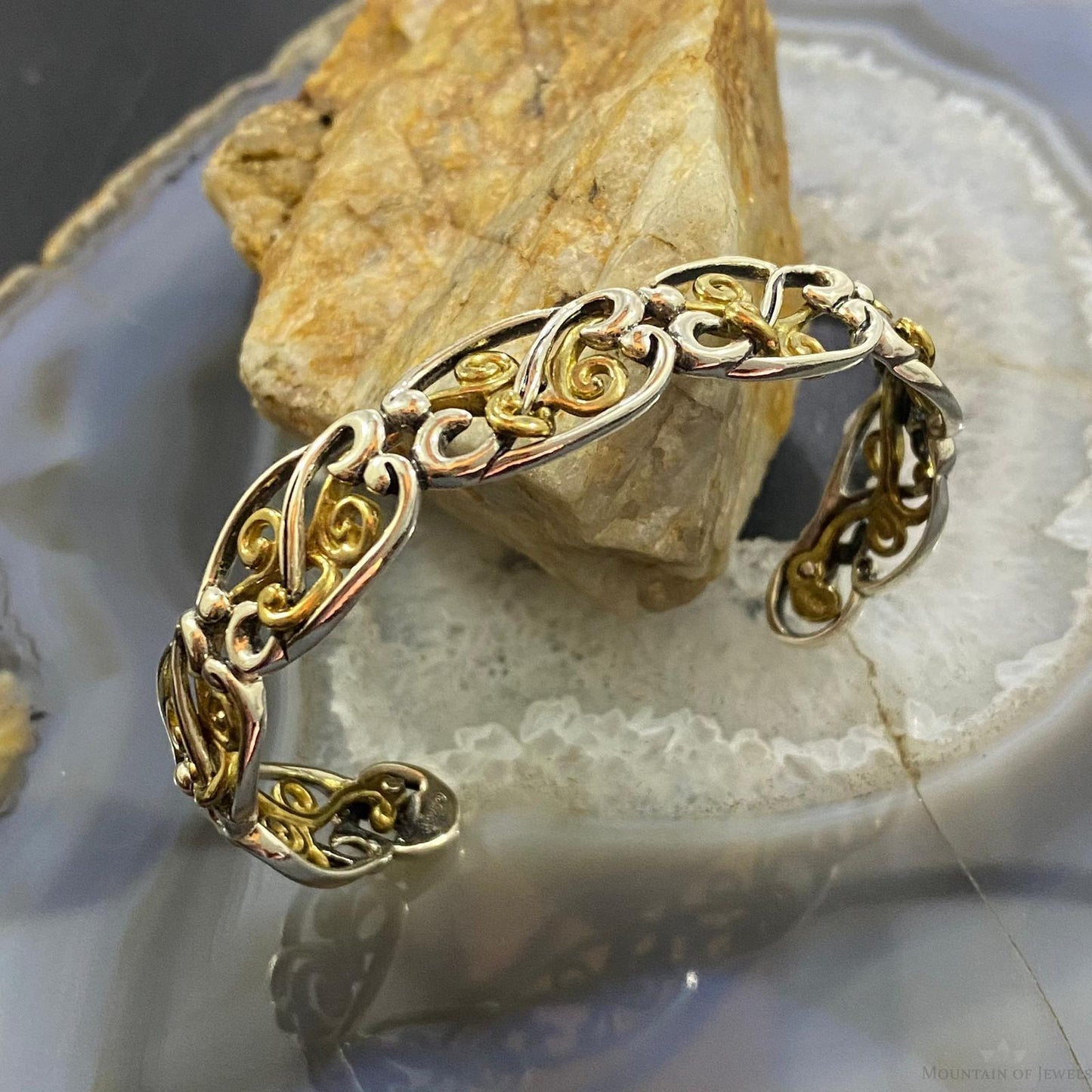 Carolyn Pollack Vintage Sterling Silver & Brass Scroll Work Bracelet For Women