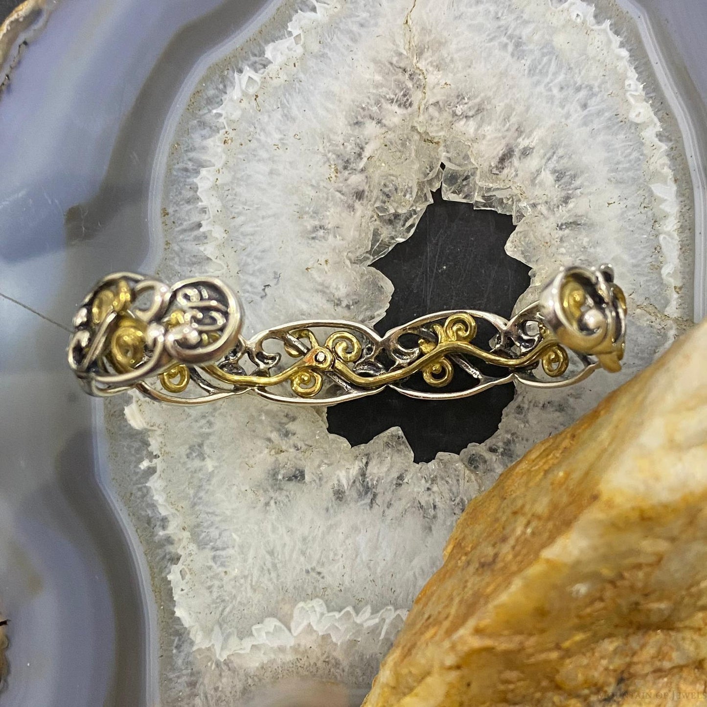 Carolyn Pollack Vintage Sterling Silver & Brass Scroll Work Bracelet For Women