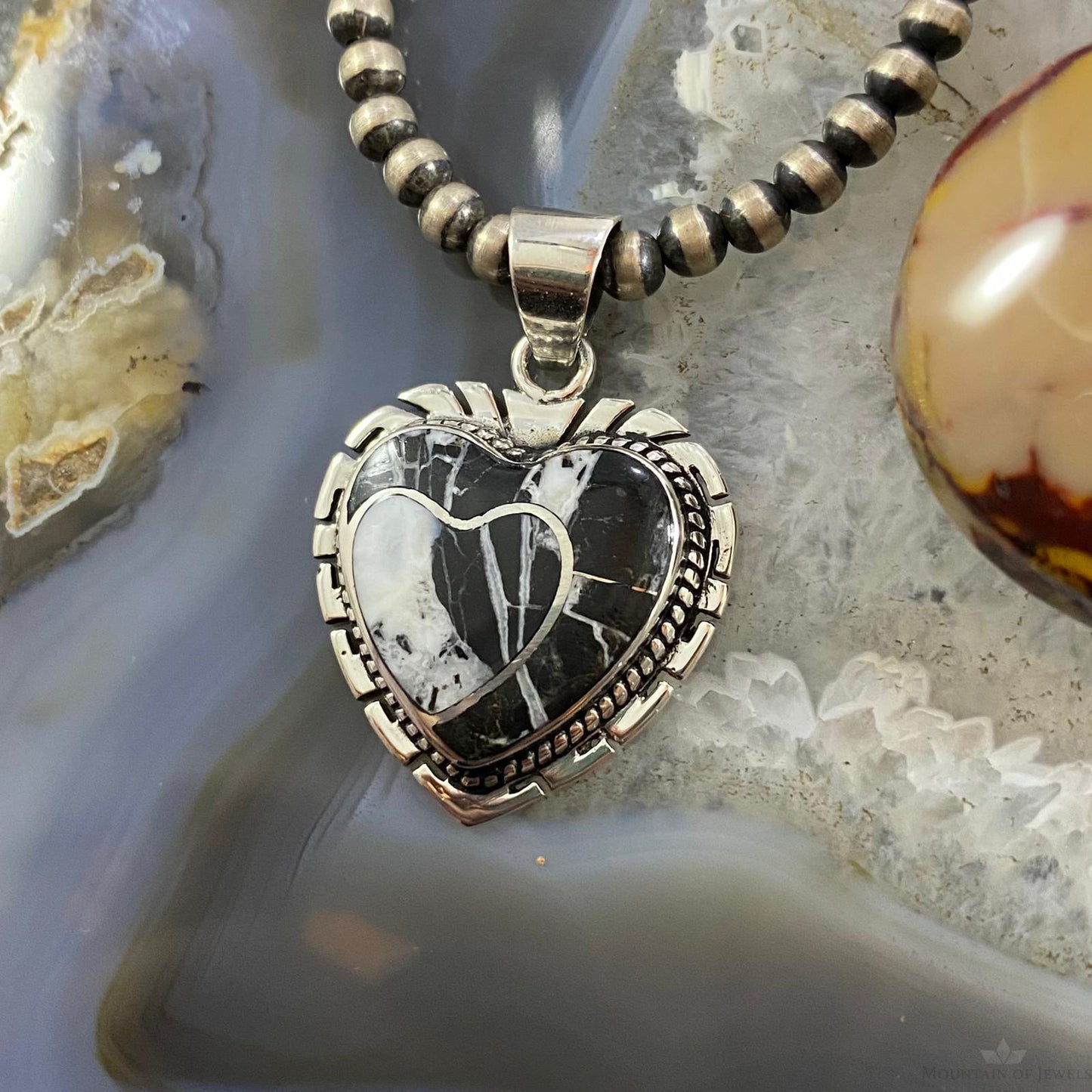 Native American Sterling Silver Double Heart White Buffalo Pendant For Women #3