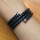 Carolyn Pollack Sterling Silver Black Braided Leather Unisex Coil Wrap Bracelet