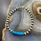 Navajo Pearl and Turquoise 6mm Beads Sterling Silver 8" Bangle For Women