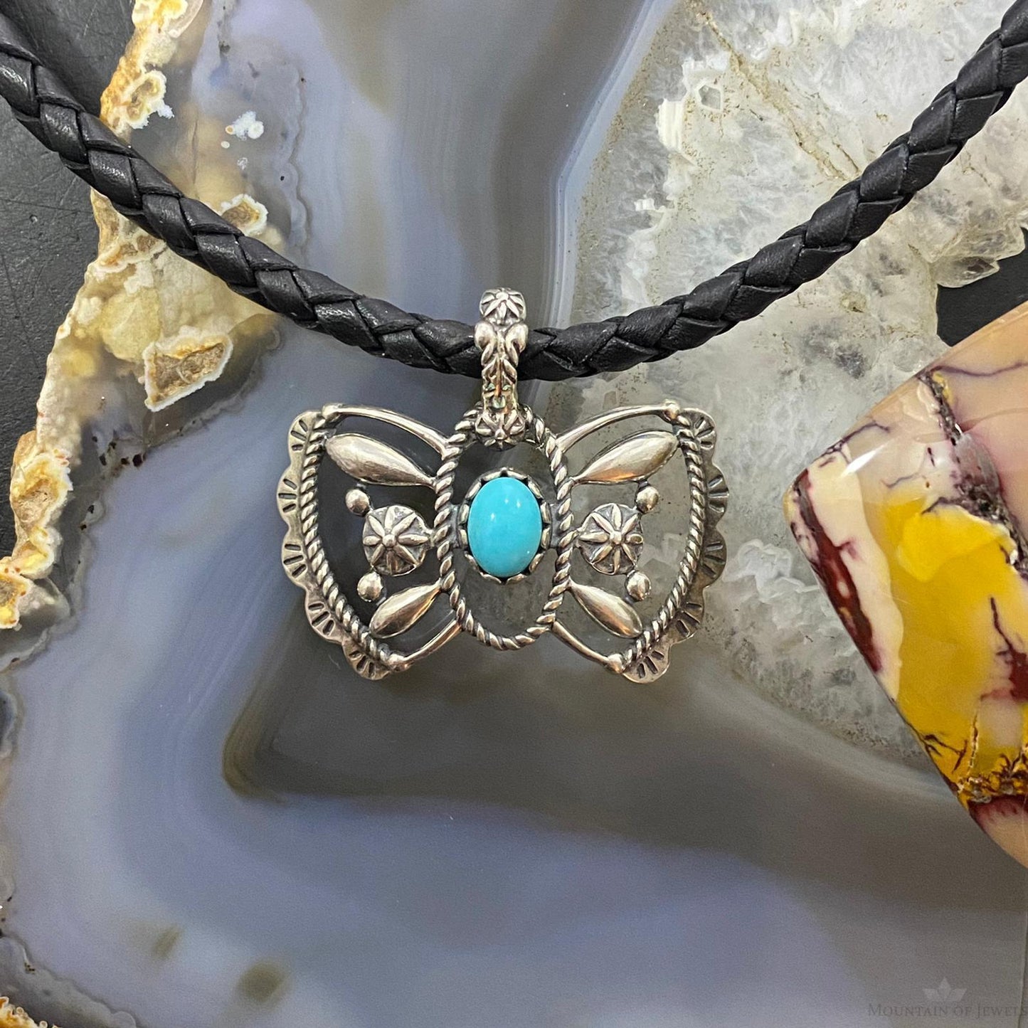 Carolyn Pollack Southwestern Style Sterling Silver Turquoise Cutout Butterfly Pendant For Women