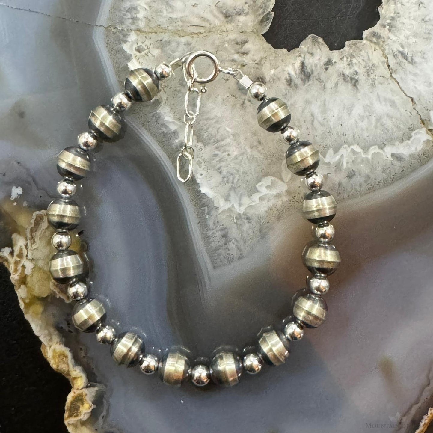 Native American Sterling Silver 3-6 mm Navajo Pearl Bead Adjustable Link Bracelet