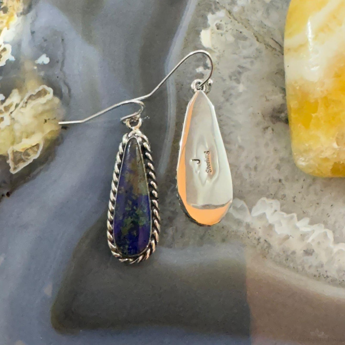 Native American Sterling Silver Teardrop African Azurite Malachite Dangle Earrings For Women