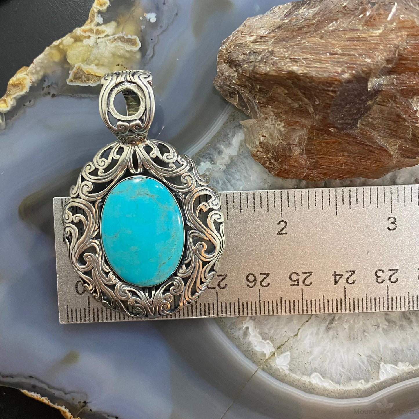 Carolyn Pollack Southwestern Style Sterling Silver Large Oval Turquoise Enhancer Pendant For Women