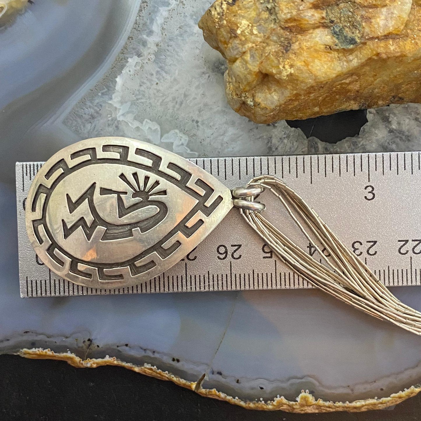 Vintage Native American Sterling Silver Hopi Kokopelli Pendant w/Liquid Silver Necklace