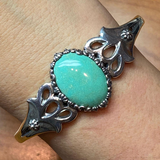 Carolyn Pollack Sterling Silver Oval Turquoise Decorated Bracelet For Women