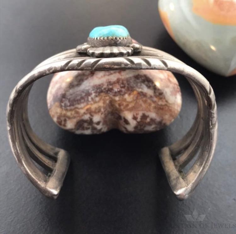 Native American Silver Heavy Turquoise Split Shank Bracelet Cuff For Women