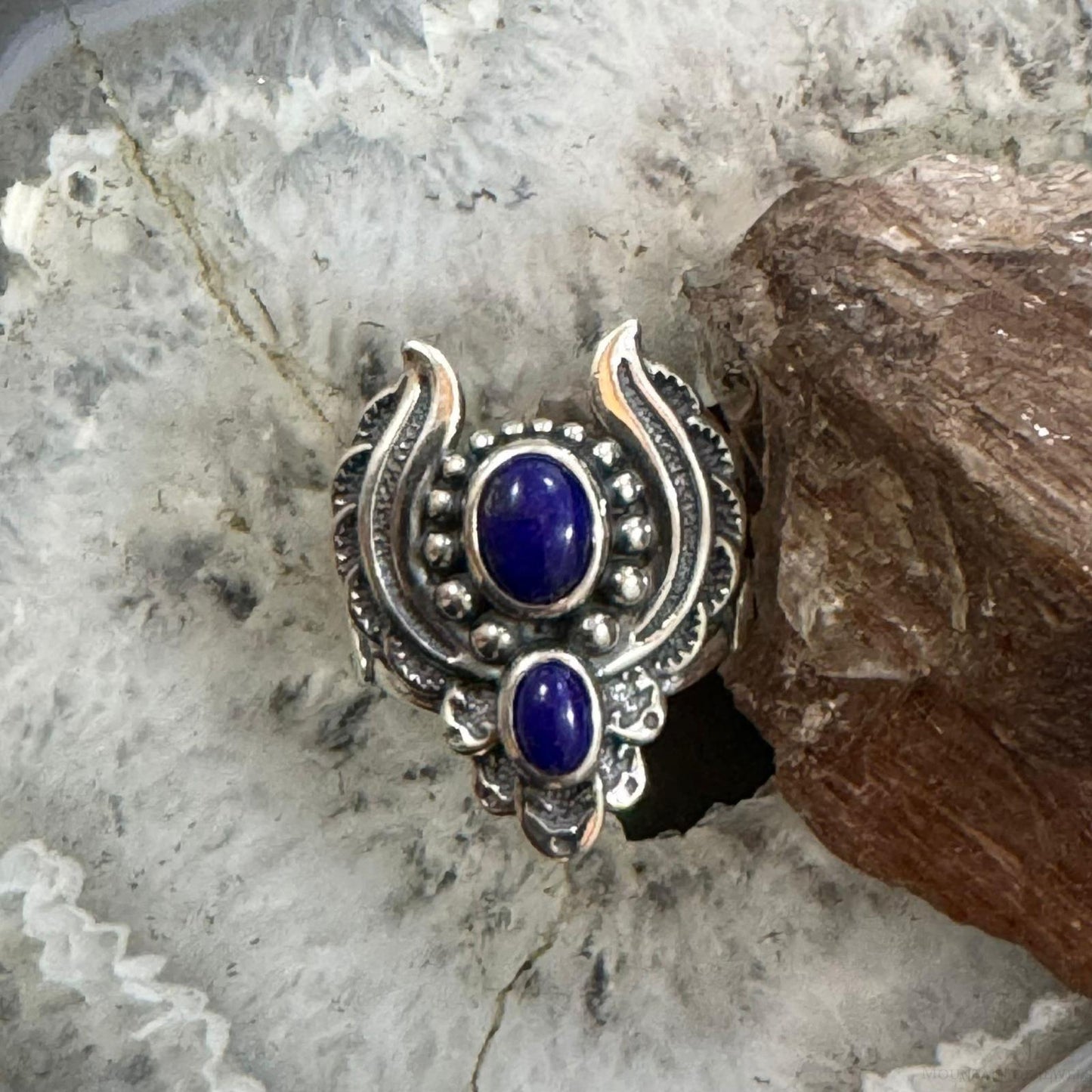 Carolyn Pollack Sterling Silver 2 Oval Lapis Naja Style Decorated Ring For Women