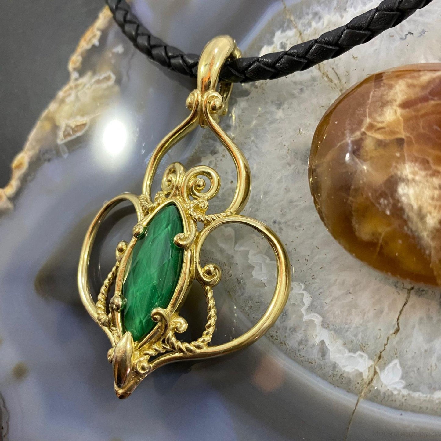Carolyn Pollack Sterling Silver Gold Plated Malachite Doublet Enhancer Pendant For Women