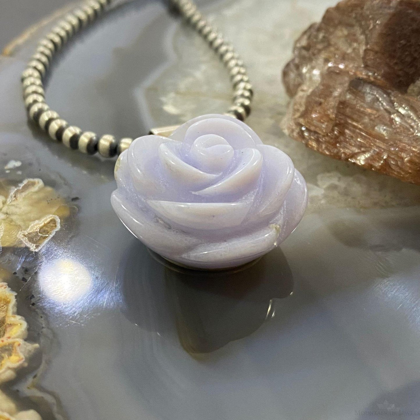 Carolyn Pollack Southwestern Style Sterling Silver Carved Lavender Jade Rose Pendant