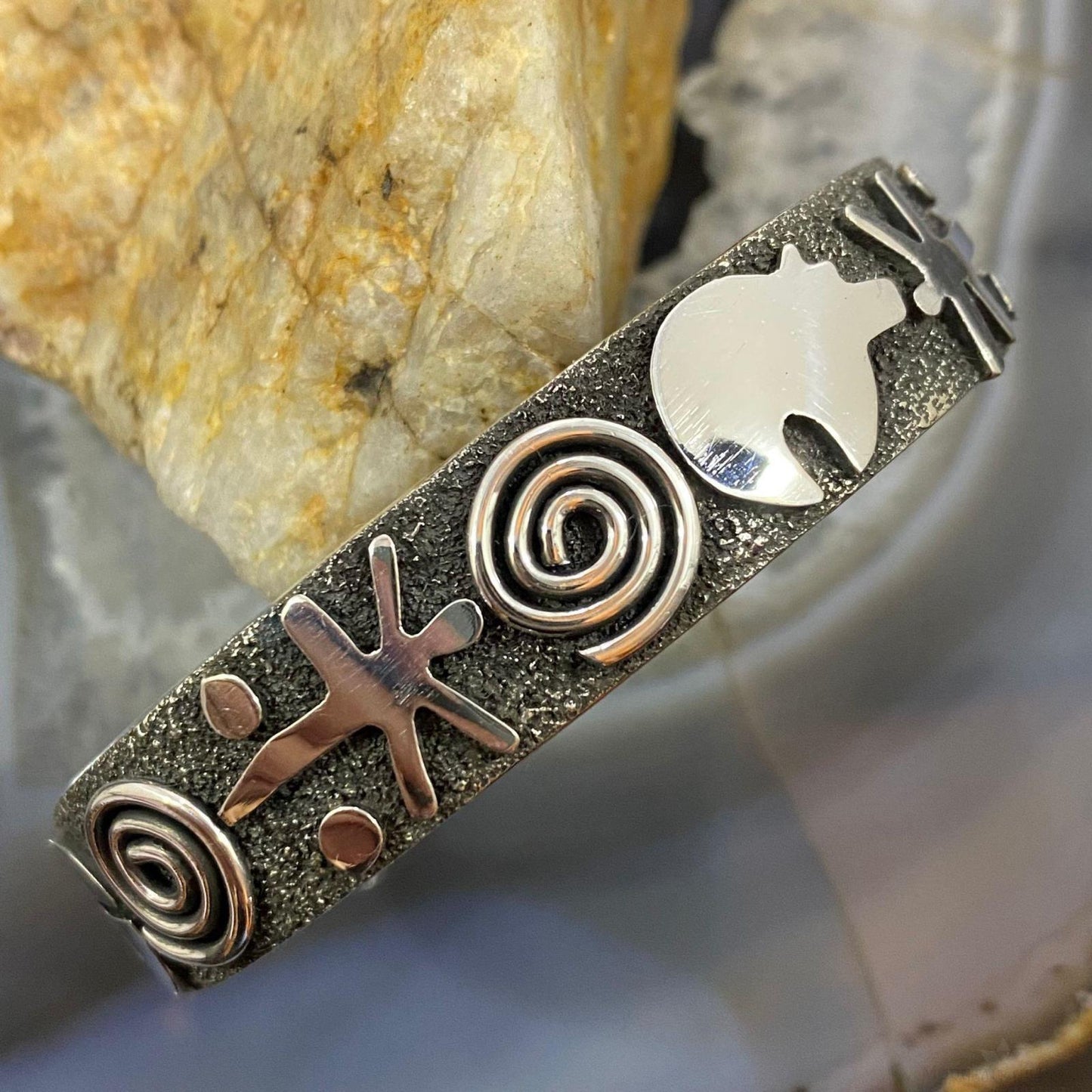 Alex Sanchez Native American Sterling Silver Petroglyph Bracelet For Women #9