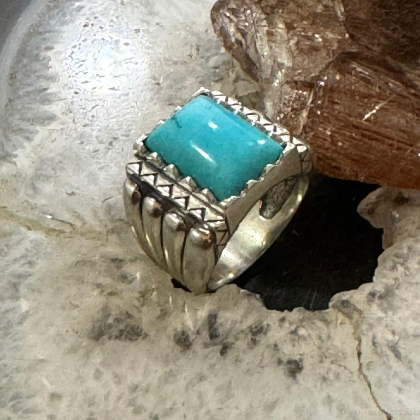 Carolyn Pollack Sterling Silver Rectangle Turquoise Decorated Ring For Women